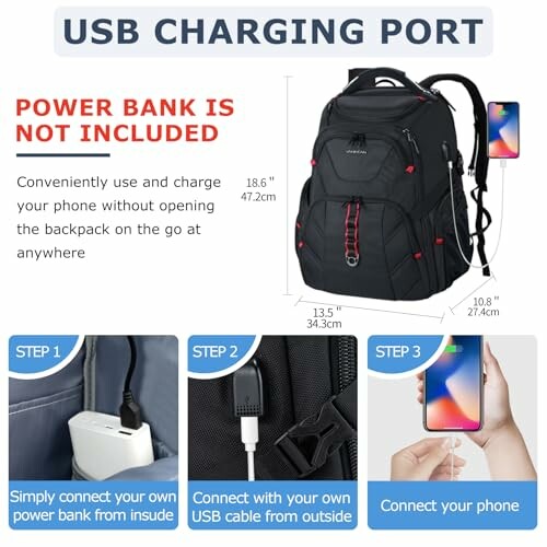 Rucksack mit USB-Ladeanschluss und Anleitung zur Verwendung