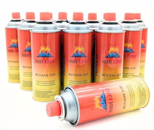 Mehrere Butangasflaschen in einer Reihe