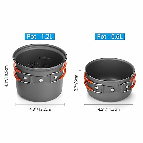 Zwei Camping-Töpfe mit Größenangaben