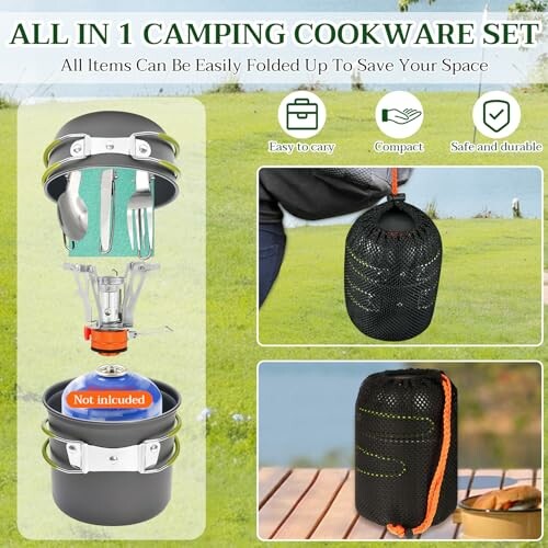 Camping Kochgeschirr Set mit Zubehör und Tragetasche