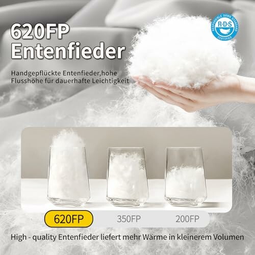 Vergleich von Entenfedern mit verschiedenen Füllkräften.