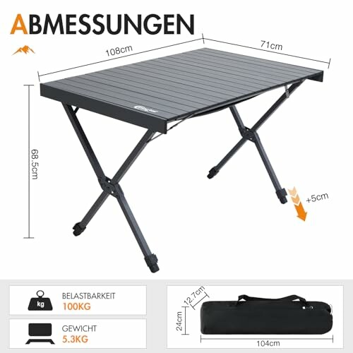 Klapptisch mit Abmessungen und Tragetasche