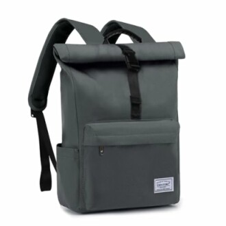 Grauer Rolltop-Rucksack mit Vordertasche