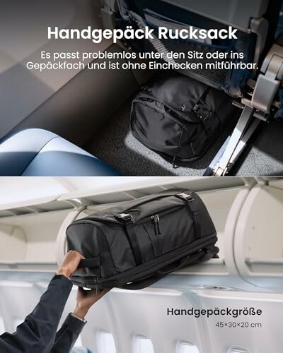 Rucksack als Handgepäck im Flugzeug