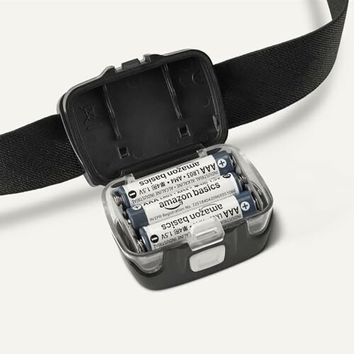 Kopflampe mit eingelegten Batterien.