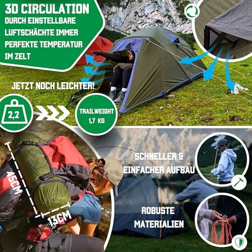 Leichtes Zelt mit 3D-Luftzirkulation und einfacher Aufbau