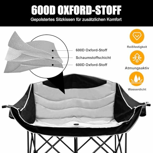 Outdoor-Stuhl mit Oxford-Stoff und gepolsterten Kissen.