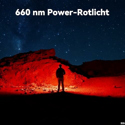 Person in rotem Licht unter Sternenhimmel