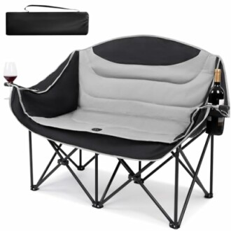 Tragbarer Camping-Zweisitzer mit Getränkehaltern und Tasche