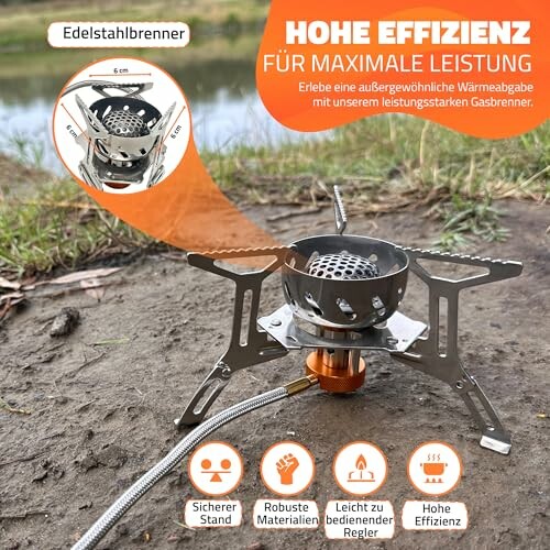 Tragbarer Gasbrenner mit hoher Effizienz am Flussufer