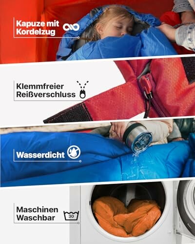 Schlafsack mit Kordelzug, reibungsfreiem Reißverschluss, wasserdicht und maschinenwaschbar.