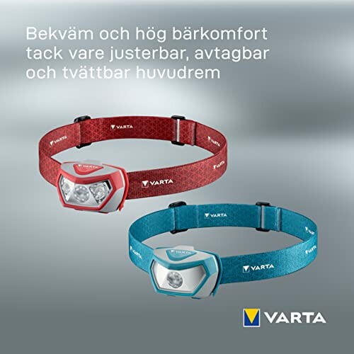Zwei Varta Stirnlampen mit verstellbarem Band.